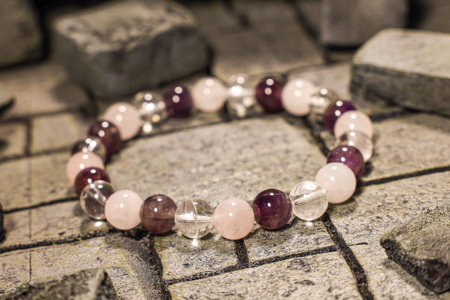 Amethyst + Clear Quartz + Rose Quartz Bracelet