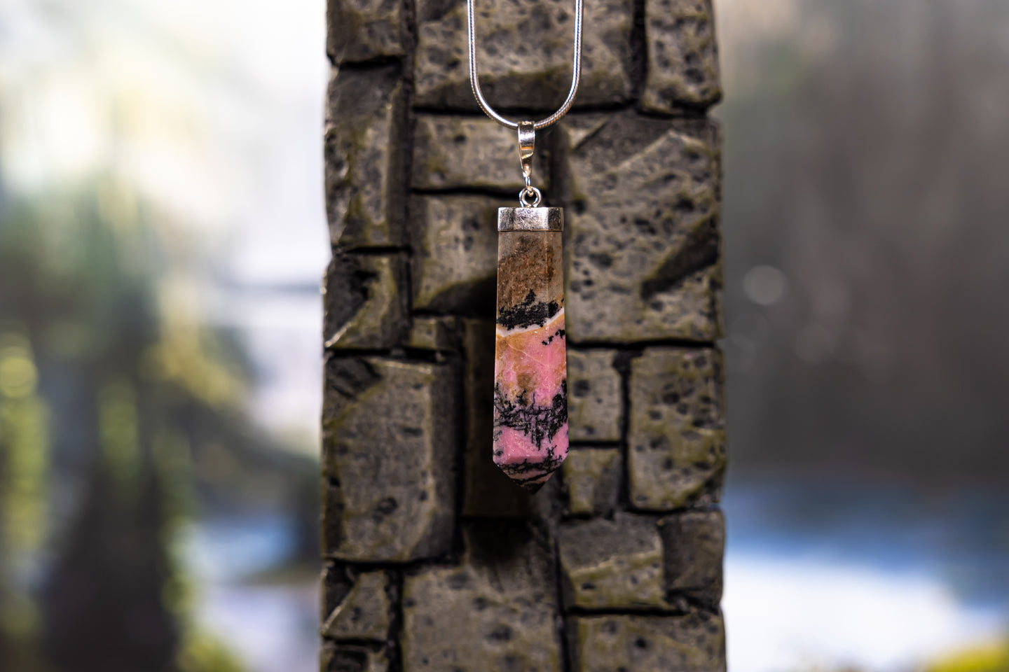 Rhodonite Pointed Pendant with Sterling Silver Chain