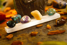 Load image into Gallery viewer, Selenite Charging Plate with Engraved Chakra in White
